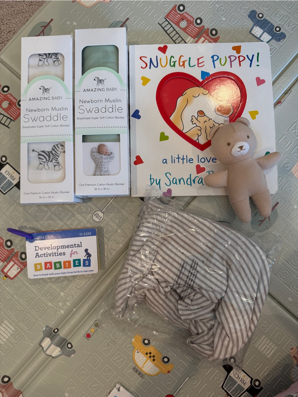 Green Swaddle & Beige Plush Gift Set